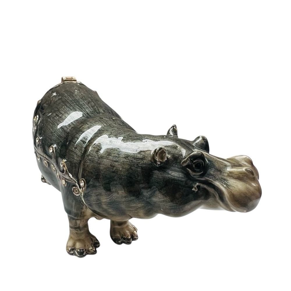 Vintage Hippo Jeweled Enameled Keepsake Hinged Trinket